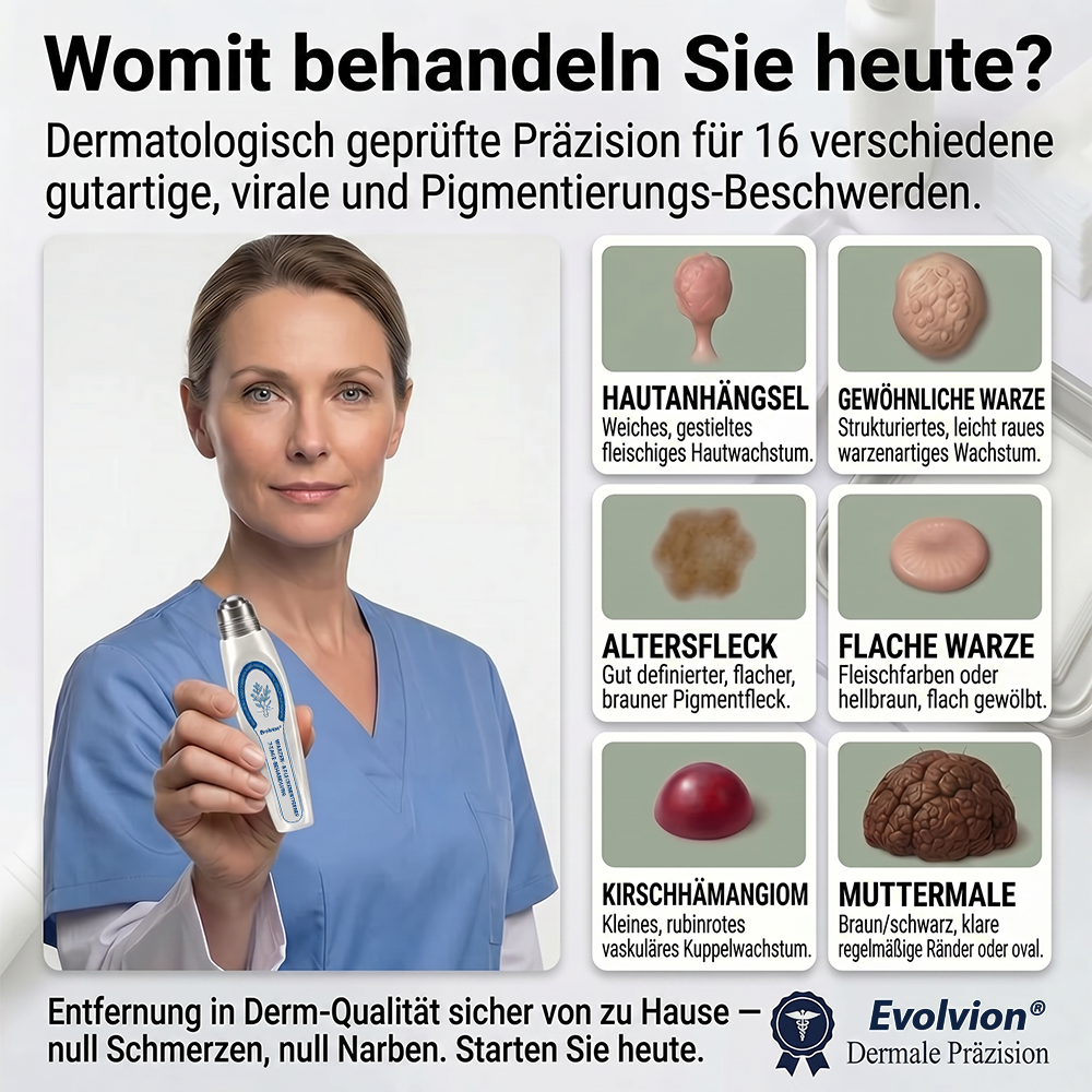 Hergestellt und versandt aus Deutschland ✨ Evolvion® 𝟕-Tage-Hautanhangs- & Pigmentflecken-Entferner – Schmerzfreie und narbenfreie fortschrittliche Lösung zur Beseitigung von Hautunreinheiten mit Roll-On-Pen 🌼