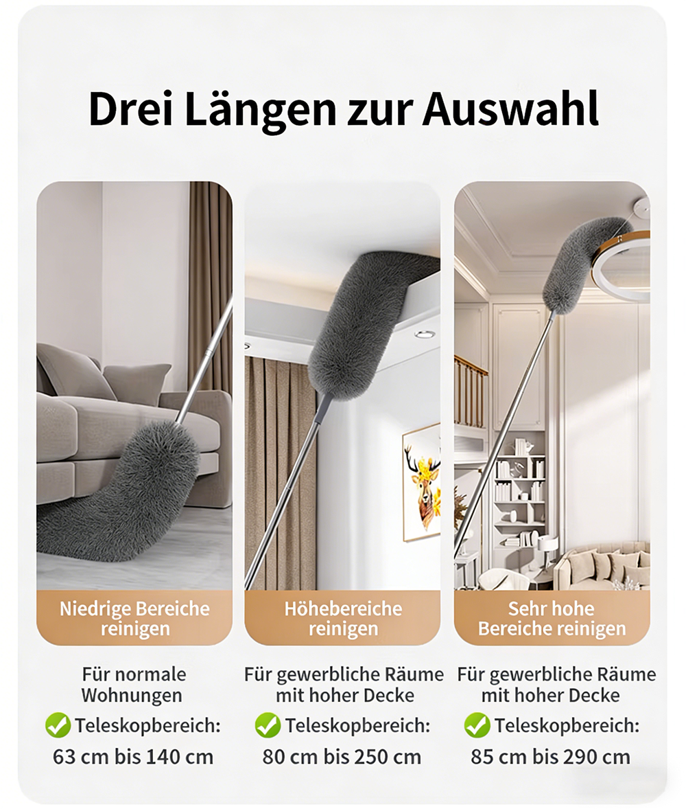 Ausziehbarer Mikrofaser-Federstaubwedel | 110 Zoll extra langer Stiel + biegsamer Kopf