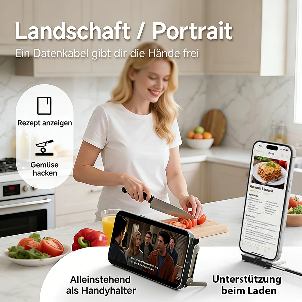 Tinycarry® 240W SuperCharge 360° drehbare unsichtbare Halterung, abnehmbares 2‑in‑1 Ladekabel, Zinklegierung & Silikon, Type‑C Kabel, kompatibel mit Apple und Samsung, unverzichtbar für Gaming, Büro und Auto