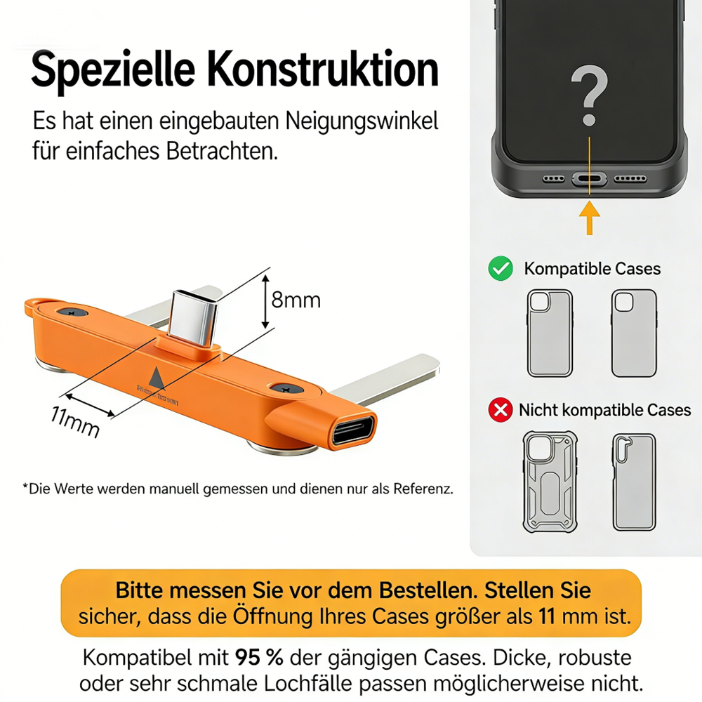 Tinycarry® 240W SuperCharge 360° drehbare unsichtbare Halterung, abnehmbares 2‑in‑1 Ladekabel, Zinklegierung & Silikon, Type‑C Kabel, kompatibel mit Apple und Samsung, unverzichtbar für Gaming, Büro und Auto