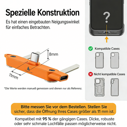 Tinycarry® 240W SuperCharge 360° drehbare unsichtbare Halterung, abnehmbares 2‑in‑1 Ladekabel, Zinklegierung & Silikon, Type‑C Kabel, kompatibel mit Apple und Samsung, unverzichtbar für Gaming, Büro und Auto