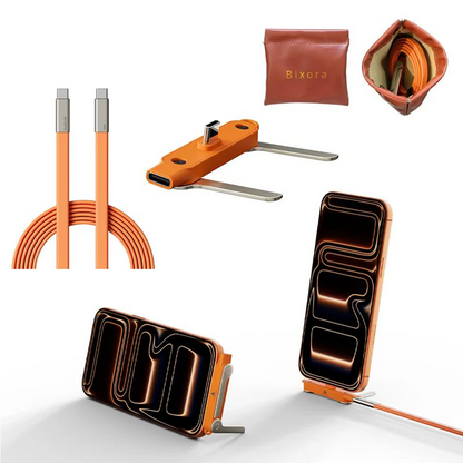 Tinycarry® 240W SuperCharge 360° drehbare unsichtbare Halterung, abnehmbares 2‑in‑1 Ladekabel, Zinklegierung & Silikon, Type‑C Kabel, kompatibel mit Apple und Samsung, unverzichtbar für Gaming, Büro und Auto