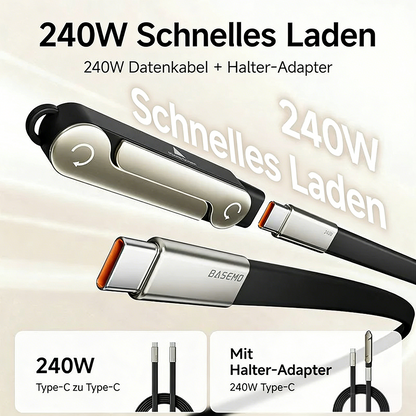 Tinycarry® 240W SuperCharge 360° drehbare unsichtbare Halterung, abnehmbares 2‑in‑1 Ladekabel, Zinklegierung & Silikon, Type‑C Kabel, kompatibel mit Apple und Samsung, unverzichtbar für Gaming, Büro und Auto