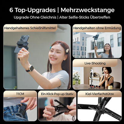 Tinycarry® 2026 Neuheit: 4-in-1 multifunktionaler magnetischer Mini-Selfie-Stick, 360° drehbar, kompakt modern, kabellose Bluetooth Steuerung, magnetische Smartphone Halterung