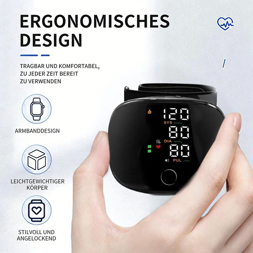 Tinycarry® Wiederaufladbares Handgelenk-Blutdruckmessgerät mit LED-Touchscreen, Sprachausgabe und 99x2 Speicher — Einfache und genaue Blutdruckverfolgung zu Hause