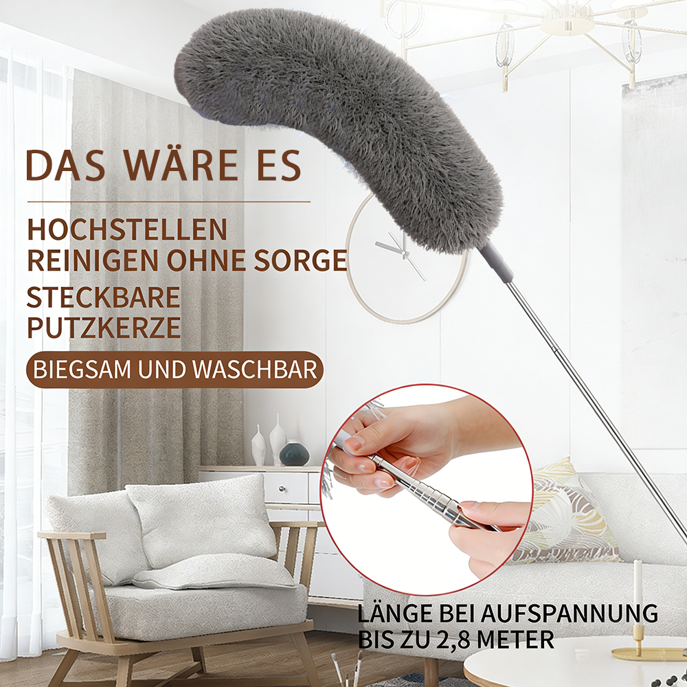 Ausziehbarer Mikrofaser-Federstaubwedel | 110 Zoll extra langer Stiel + biegsamer Kopf