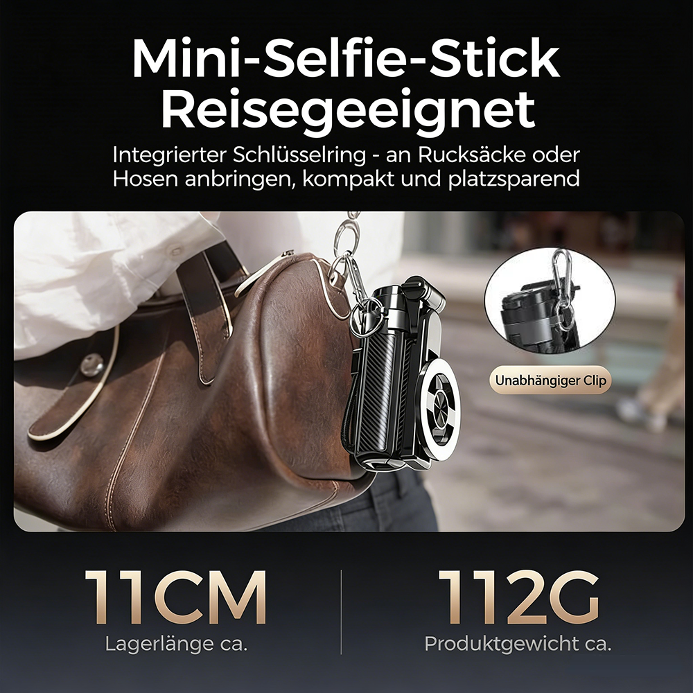 Tinycarry® 2026 Neuheit: 4-in-1 multifunktionaler magnetischer Mini-Selfie-Stick, 360° drehbar, kompakt modern, kabellose Bluetooth Steuerung, magnetische Smartphone Halterung