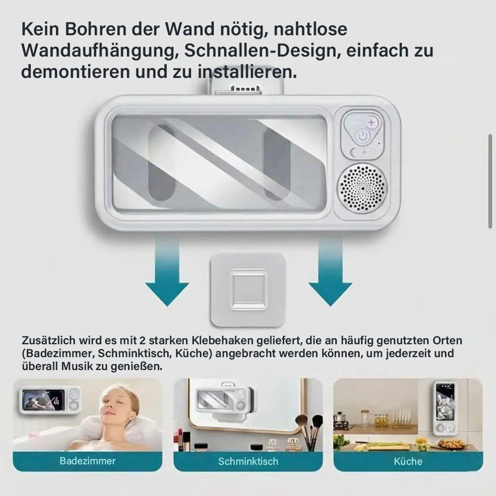 Intelligente Bluetooth Wasserdichte Dusch-Handybox, Wandmontierter Anti-Beschlag Touchscreen Halter mit Freisprech-Musikwiedergabe