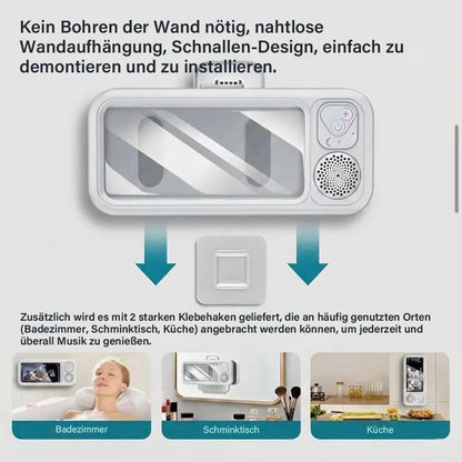 Intelligente Bluetooth Wasserdichte Dusch-Handybox, Wandmontierter Anti-Beschlag Touchscreen Halter mit Freisprech-Musikwiedergabe