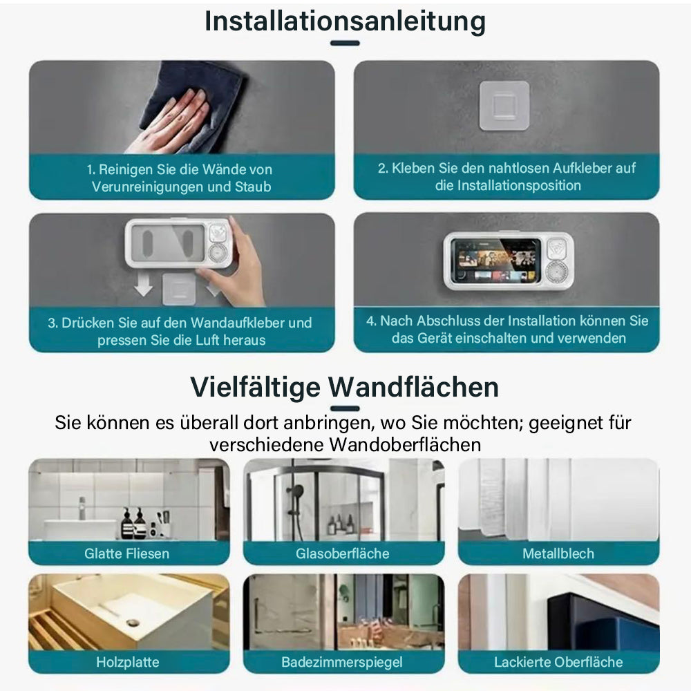 Intelligente Bluetooth Wasserdichte Dusch-Handybox, Wandmontierter Anti-Beschlag Touchscreen Halter mit Freisprech-Musikwiedergabe