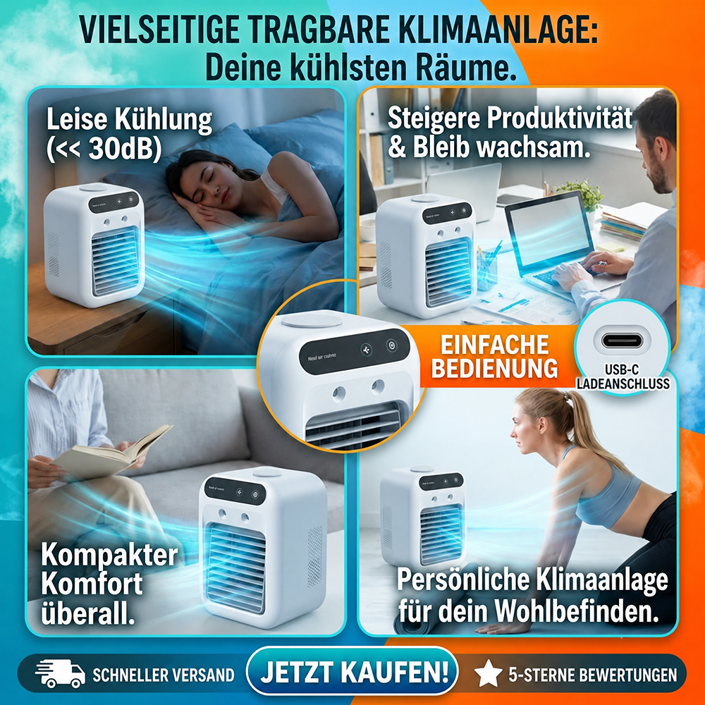 Tragbare Luftkühlung – 3-in-1 Luftkühler mit 2 Nebelstufen