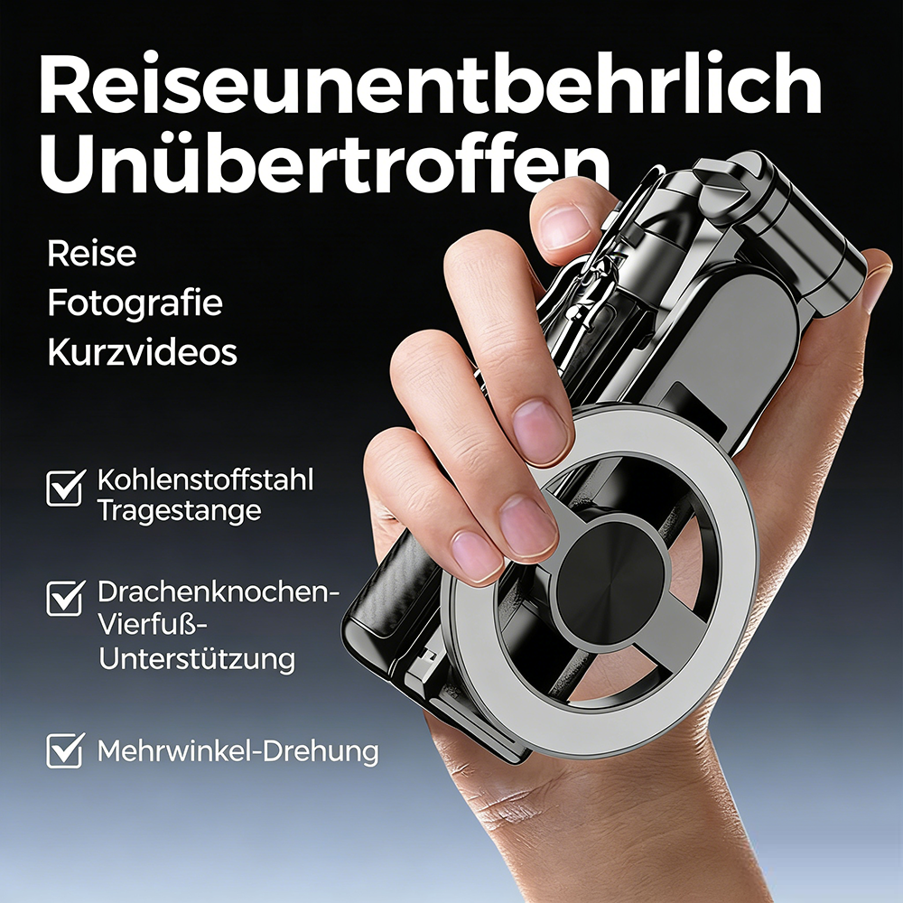 Tinycarry® 2026 Neuheit: 4-in-1 multifunktionaler magnetischer Mini-Selfie-Stick, 360° drehbar, kompakt modern, kabellose Bluetooth Steuerung, magnetische Smartphone Halterung