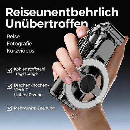 Tinycarry® 2026 Neuheit: 4-in-1 multifunktionaler magnetischer Mini-Selfie-Stick, 360° drehbar, kompakt modern, kabellose Bluetooth Steuerung, magnetische Smartphone Halterung
