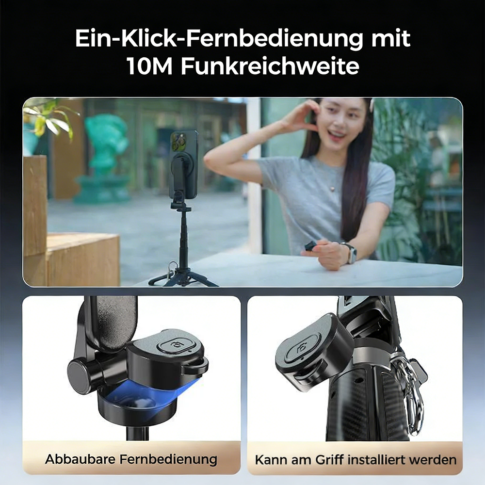 Tinycarry® 2026 Neuheit: 4-in-1 multifunktionaler magnetischer Mini-Selfie-Stick, 360° drehbar, kompakt modern, kabellose Bluetooth Steuerung, magnetische Smartphone Halterung