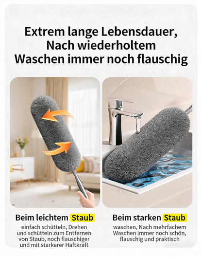 Ausziehbarer Mikrofaser-Federstaubwedel | 110 Zoll extra langer Stiel + biegsamer Kopf